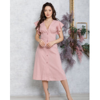 Розовое коттоновое платье на пуговицах