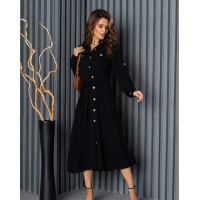 Черное платье-рубашка с боковыми разрезами