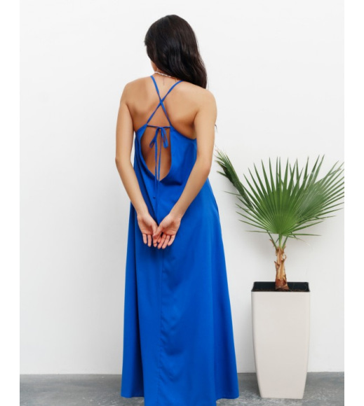 Синее платье-комбинация расклешенного кроя