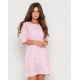 Розовое коттоновое приталенное платье с перфорацией