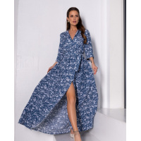 Длинное платье из синего хлопка с разрезом