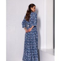 Довга сукня з синьої бавовни з розрізом