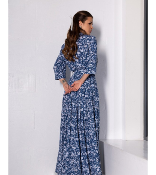 Длинное платье из синего хлопка с разрезом