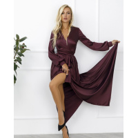 Бордовое длинное платье с кроем на запах