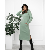 Мятное утепленное флисом платье с капюшоном
