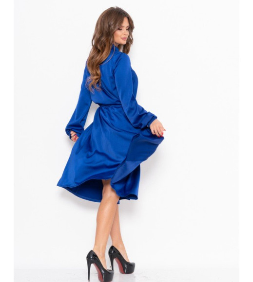 Синее сатиновое платье с пуговицами и кулиской