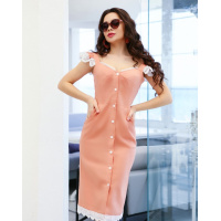 Персиковий лляний сарафан з мереживом