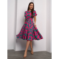 Яркое малиново-зеленое платье миди длины