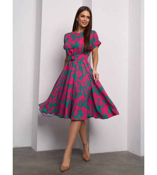Яркое малиново-зеленое платье миди длины