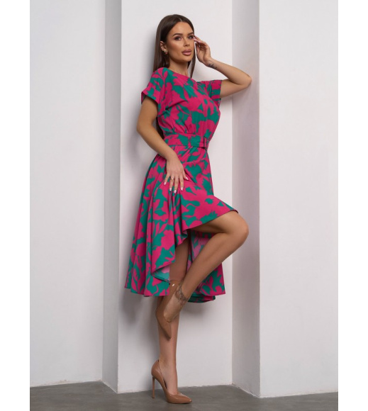 Яркое малиново-зеленое платье миди длины