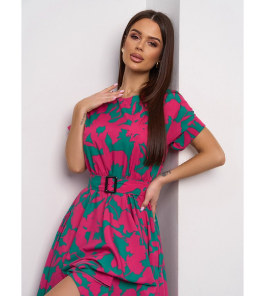 Яркое малиново-зеленое платье миди длины