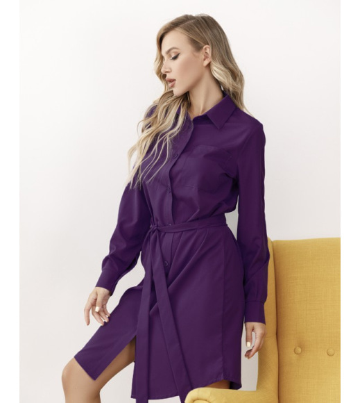 Фиолетовое платье-рубашка на пуговицах