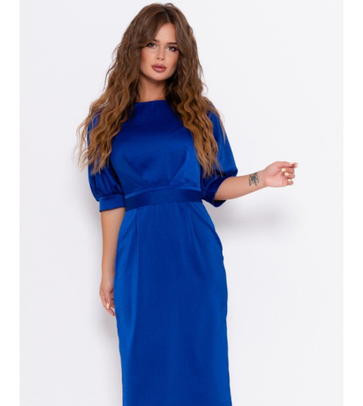 Синя приталена сукня з короткими рукавами