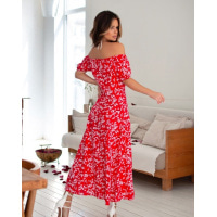 Красное цветочное платье из хлопка