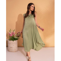 Оливковый сатиновый сарафан с ассиметричным низом