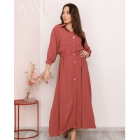 Темно-розовое длинное платье-рубашка на пуговицах