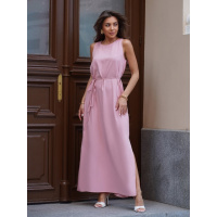 Розовый длинный сарафан с двумя разрезами