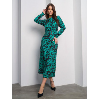 Зелено-черное принтованное платье миди длины