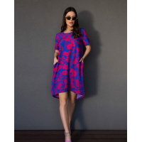 Сине-малиновое платье-баллон с нижней кулиской