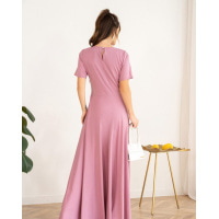 Сиреневое классическое платье с короткими рукавами