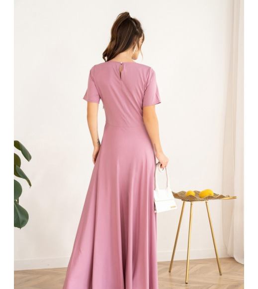 Сиреневое классическое платье с короткими рукавами
