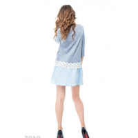 Серое демисезонное мини-платье с подолом из голубого коттона