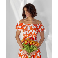 Оранжевое ретро платье с открытыми плечами