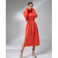 Оранжевое платье-гольф из ангоры с боковыми разрезами