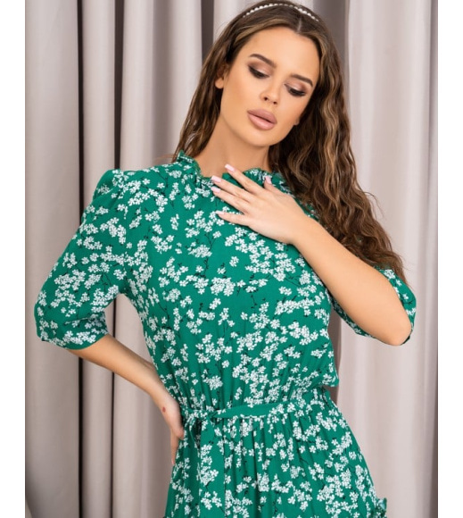 Зелена бавовняна сукня в квіточку