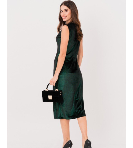 Чорно-зелене велюрове блискуче плаття з розрізом