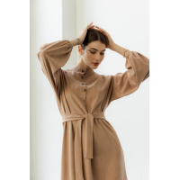 Бежевое прямое замшевое платье с длинным рукавом Seventeen 2097.5437
