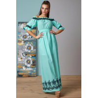 Бирюзовое длинное платье с открытыми плечами и вышивкой Seventeen624.1403