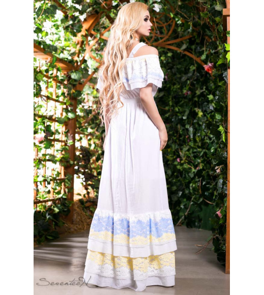 Платье 627.1397 белый, голубой, персиковый