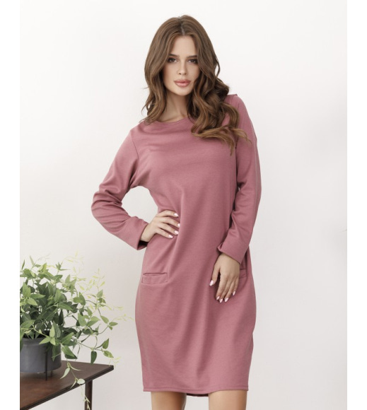 Темно-розовое асимметричное трикотажное платье
