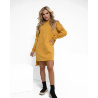 Горчичное утепленное флисом асимметричное платье