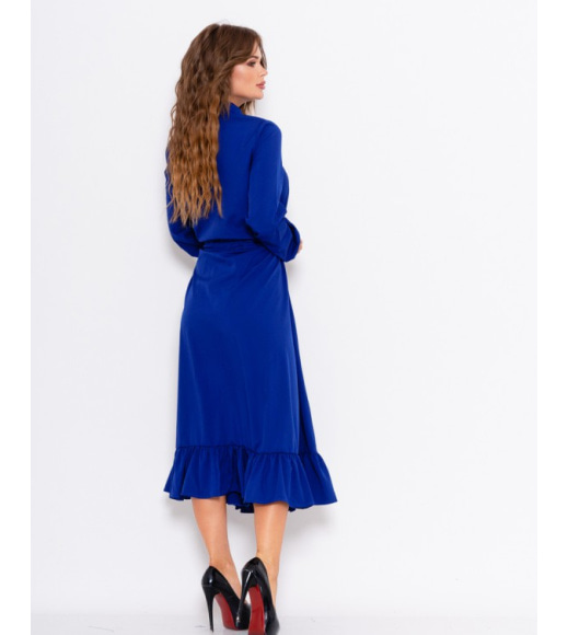 Ярко-синее приталенное платье на пуговицах