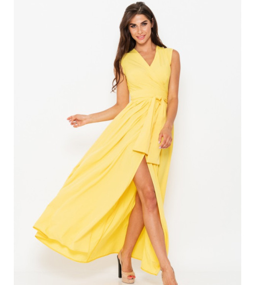 Жовте довге плаття-халат на запах