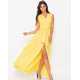 Желтое длинное платье-халат на запах