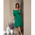 Зеленое коттоновое платье с приспущенными плечами