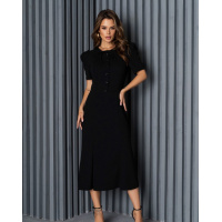 Черное платье на пуговицах со сборками на рукавах