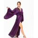 Фиолетовое шелковое длинное платье-халат на запах