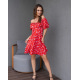 Красное цветочное платье с открытыми плечами
