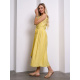Желтый льняной сарафан кроя на запах