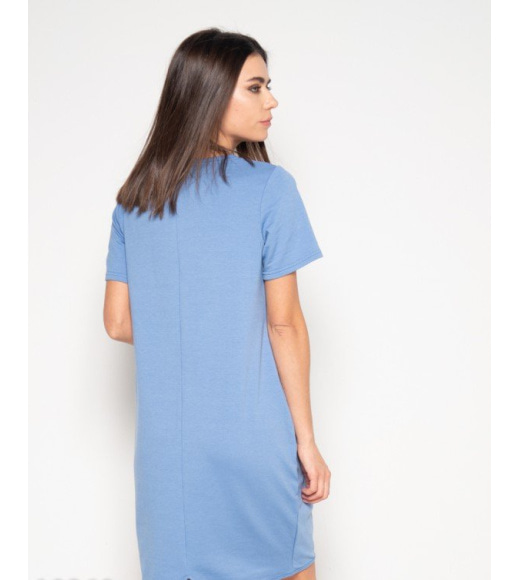 Блакитна сукня з аплікацією та короткими рукавами