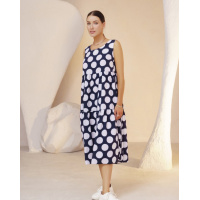 Синее платье-трапеция в горох