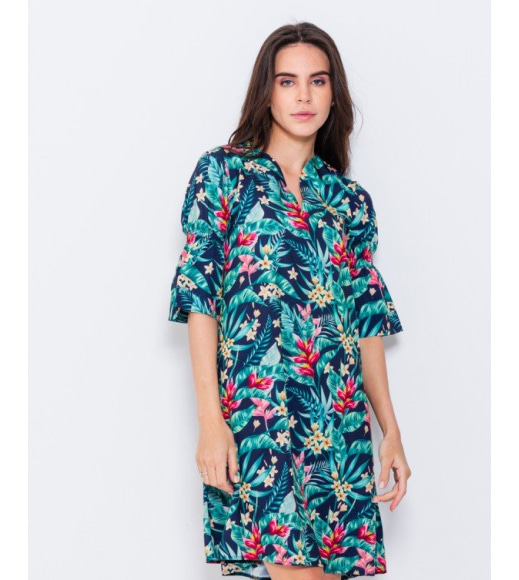 Расклешенное платье с тропической расцветкой