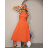 Оранжевый коттоновый сарафан с декоративной спинкой