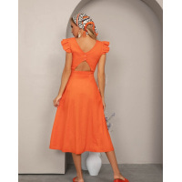 Оранжевый коттоновый сарафан с декоративной спинкой