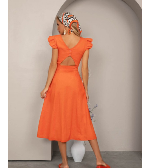 Оранжевый коттоновый сарафан с декоративной спинкой