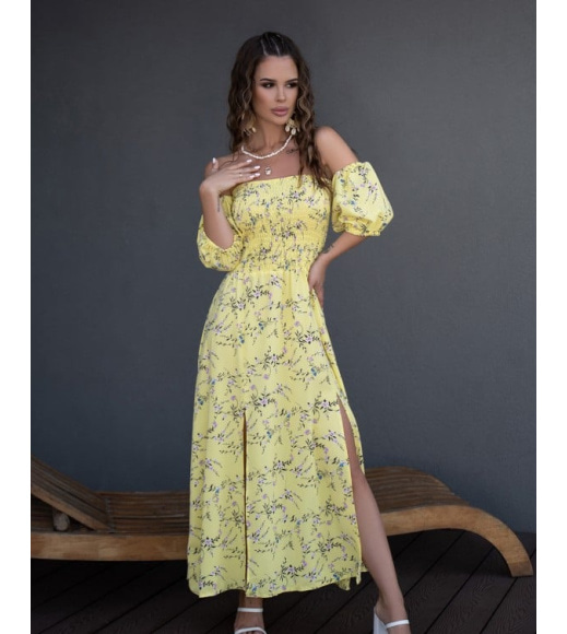 Желтое цветочное платье с лифом-жаткой